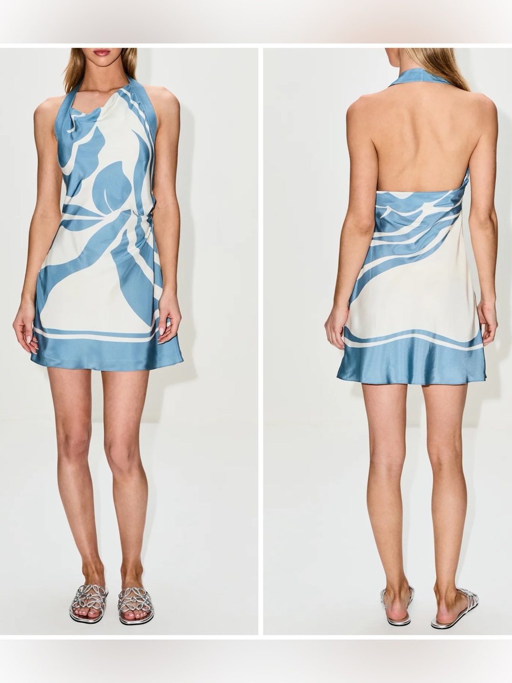 NWT SIR. Lilou Halter Mini 100% Silk Dress Size Women’s 2 (US 6) in Blue White - Picture 4 of 16